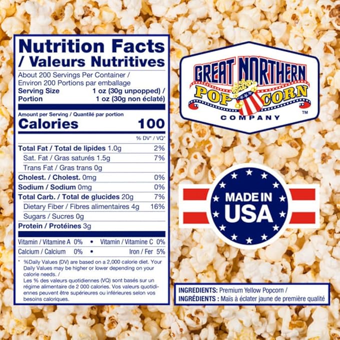 Premium Yellow Popcorn Kernels - 12.5lbs Resealable Bag of Gourmet Bulk Popping Corn for Microwave, Stovetop, and Machines by Great Northern Popcorn