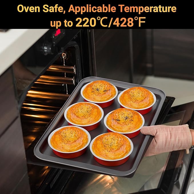 Beasea Disposable Baking Cups, 100 Pack 7.3oz 215ml Aluminum Ramekins Foil Baking Cups 4" Ramekin Cup No Lids Cupcake Aluminum Mini Baking Cups for Party - Bright Red
