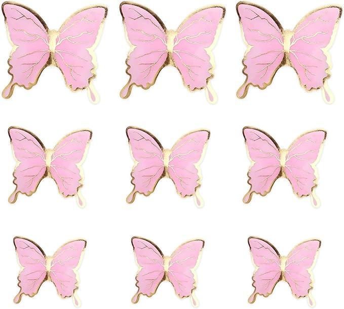 30PCS Butterfly Cake Toppers 3D Pink Gold Tail Butterfly Birthday Party Cupcake Toppers Decorations for Anniversary Wedding Party Baby Shower Supplies Wall Decor