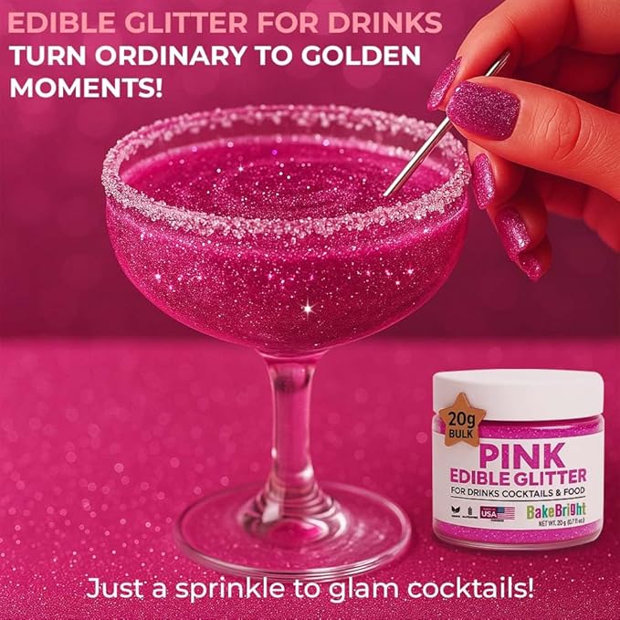 Bulk (20g) Pink Edible Glitter for Drinks | Premium Pink Edible Glitter for Cakes Drink Brew - Edible Glitter Cake Decorations for Strawberries Cocktail