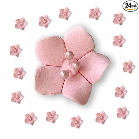 Global Sugar Art Blossom Sugar Cake Flowers with Pearl Stamens, Pink Unwired, 24 Count by Chef Alan