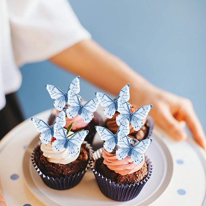 48 PCS Edible Butterfly Cupcake Toppers Wafer Paper for Cake Decorating - Butterfly Theme Baby Shower, Wedding, Birthday Party Decorations Supplies - Light Purple
