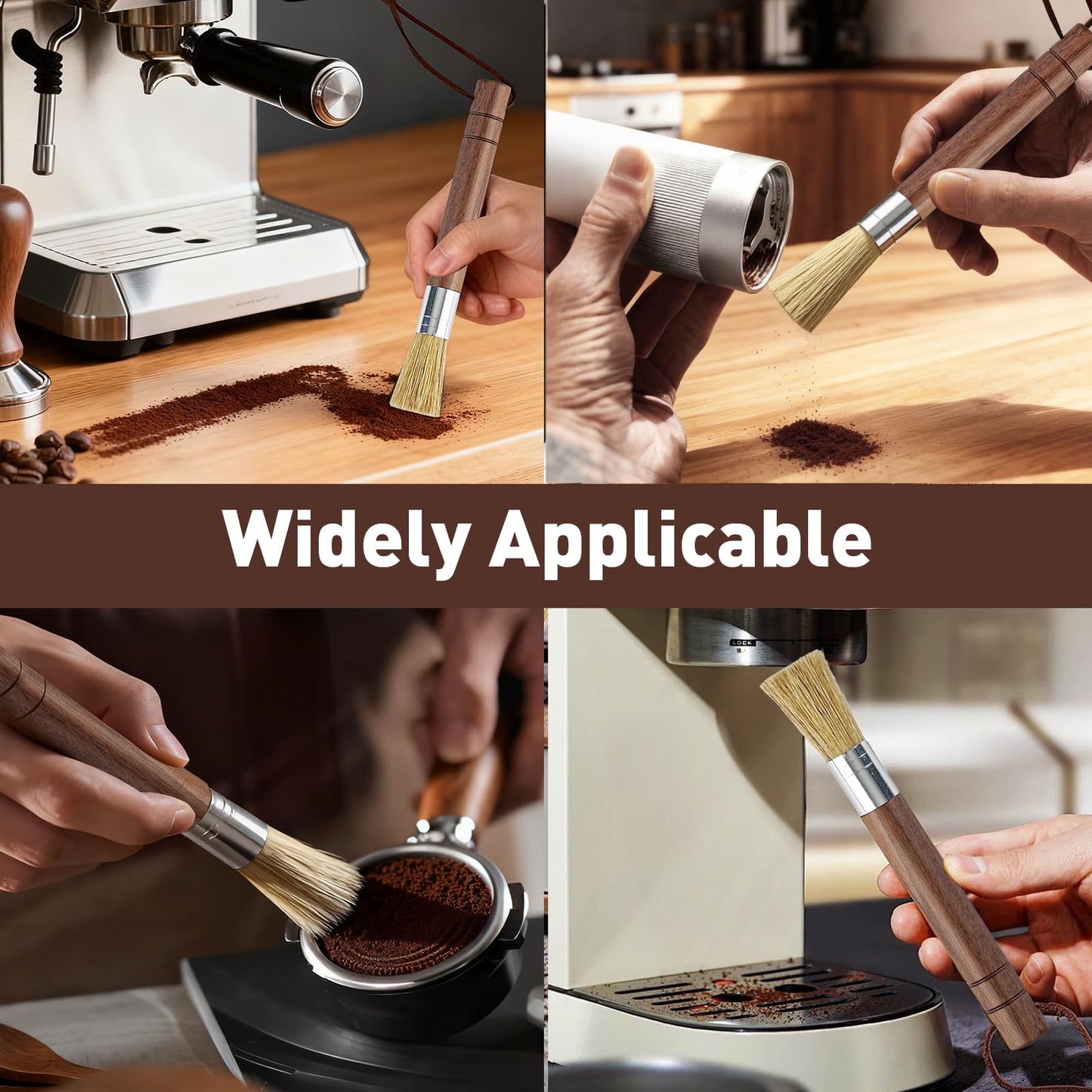 Coffee Grinder Cleaning Brush Set, Espresso Machine Brush Cleaner Tool with Walnut Wood Handle and