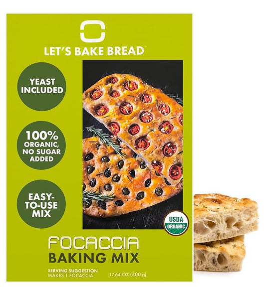 Let???Bake Bread Organic Focaccia Baking Mix - Soft, Flavorful Italian Bread at Home - USDA Organic, Non-GMO, No Additives, Easy Home Baking, Golden Crust, Fluffy Texture - 17.64 oz (1 Pack)