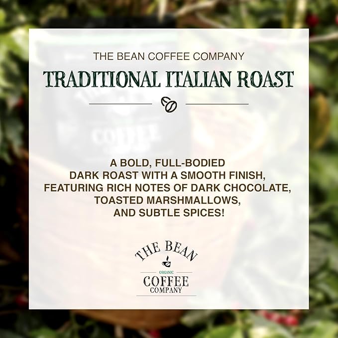 The Bean Organic Coffee Company Il Chicco (Traditional Italian Roast), Dark Roast, Ground Coffee, 16-Ounce Bag,Café molido tostado organico