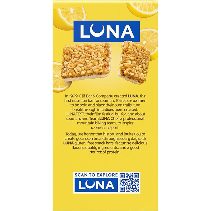LUNA Bar - LemonZest Flavor - Gluten Free Snack Bars - Non-GMO - Protein Bars - Made with Organic Oats - Value Pack (12 Pack)