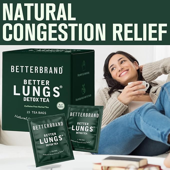 Betterbrand Mullein Tea Bags for Lungs ??Herbal Tea for Respiratory Support ??Caffeine-Free Loose Leaf Blend with Mullein Leaf Extract ??15 Bags for Lung Health and Wellness