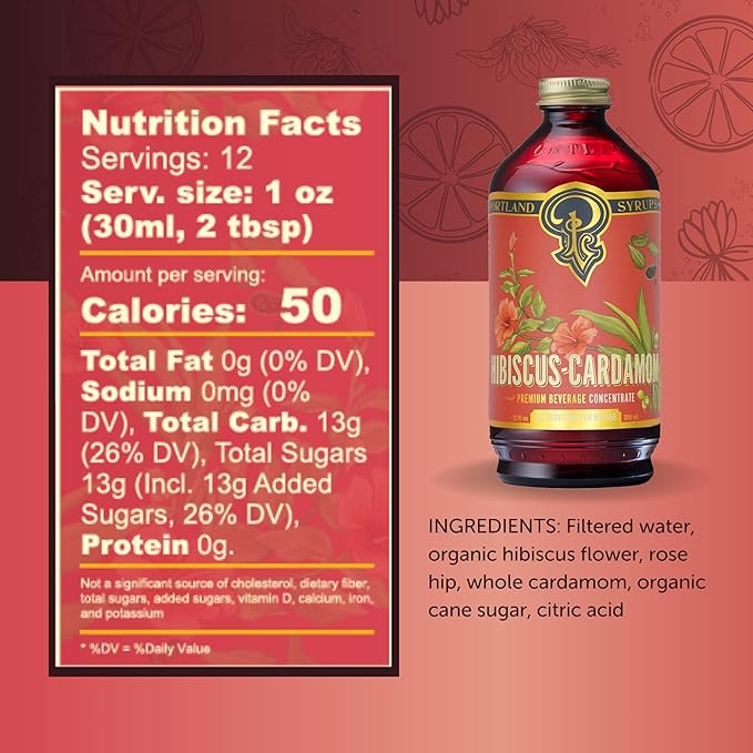 Portland Syrups Hibiscus Cardamom Syrup - Craft Exquisite Cocktails, Mocktails, Tea, Soda, Coffee Drinks, and More - 12 oz with 12 Servings (Pack of 2)