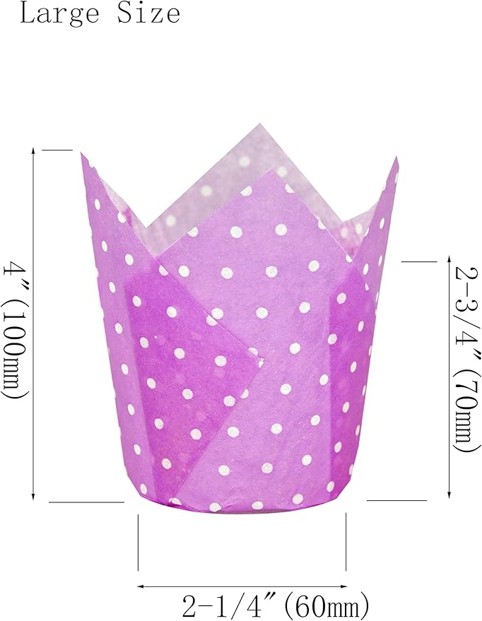 Large Muffin Greaseproof paper Baking cupcake cups, 2-1/4" x 4" Purple printed with Polka Dot Tulip Baking Cup(Large) (125pcs)