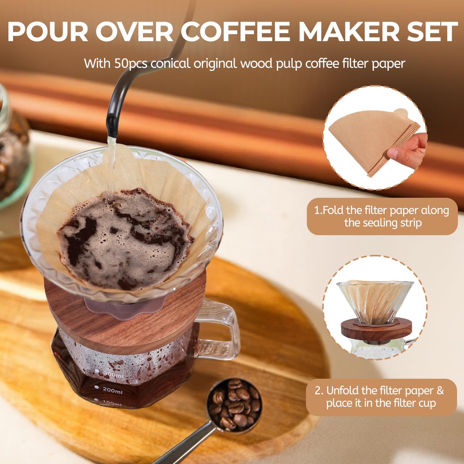 Mogrecha Pour Over Coffee Maker 400ml Borosilicate Glass Drip