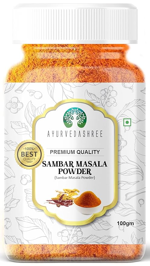 AYURVEDASHREE Sambar Masala (Lentil Soup Spice Blend) 100gm PET Jar | All Natural | Vegan | No Colors | NON-GMO | Indian Origin | Sambhar Masala.