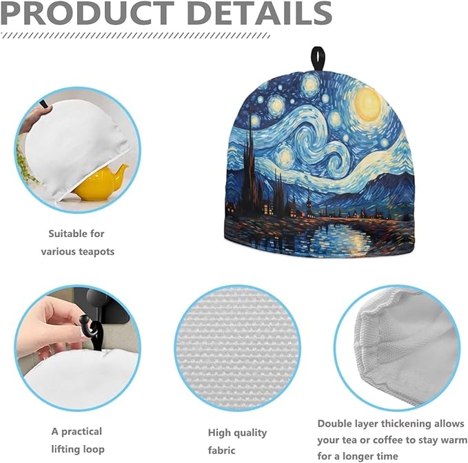 Generic Hudotybom Starry Night Tea Cozy for Teapot Insulated Large Teapot Cover to Keep Warm Tea Kettle Cover Machine Washable Coffee Pot Cloth Covers Kitchen Home Decorations, CZA49