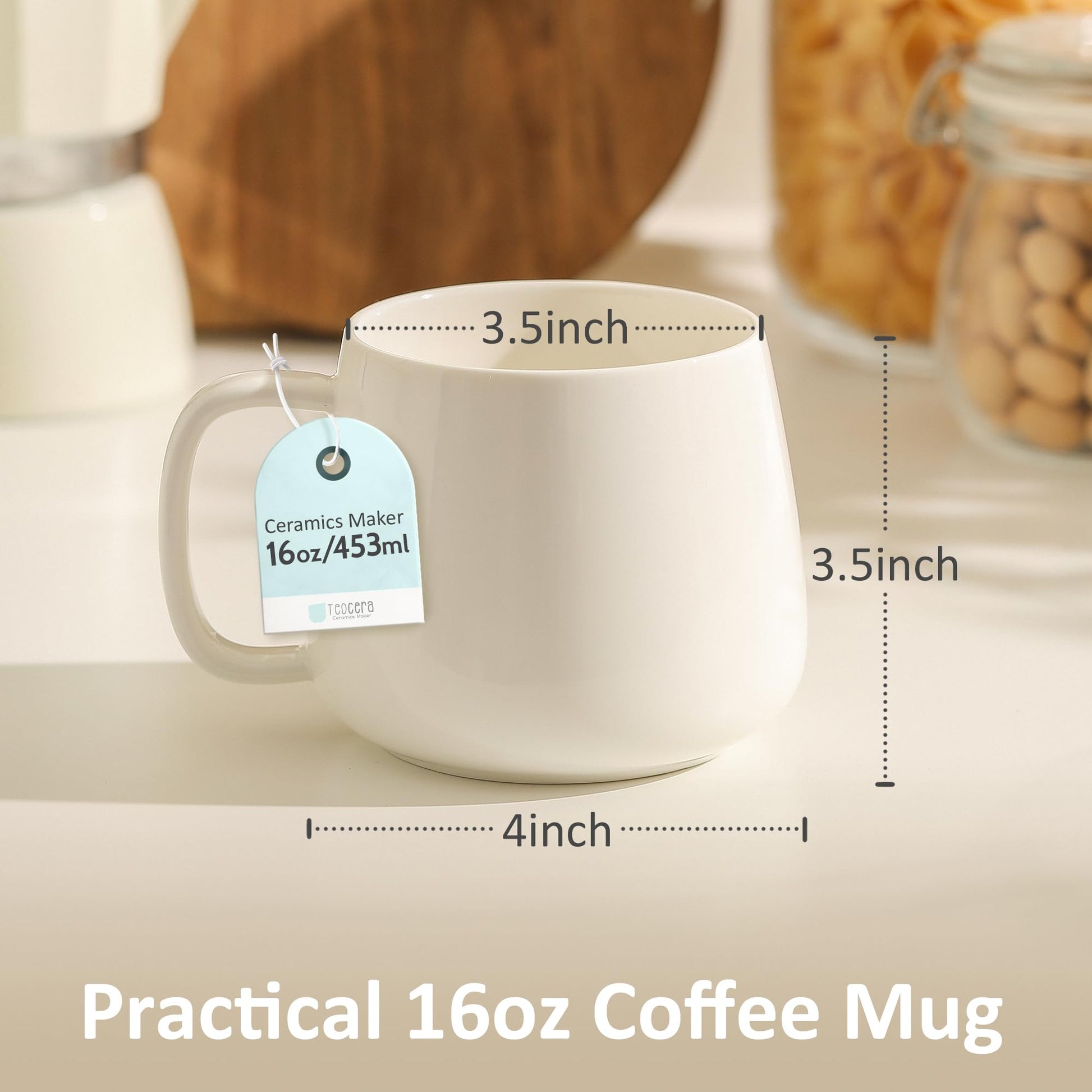 Teocera 16oz Ceramic Coffee Mugs Set of 4 – Stackable Latte Cups, Microwave, Dishwasher & Oven Safe