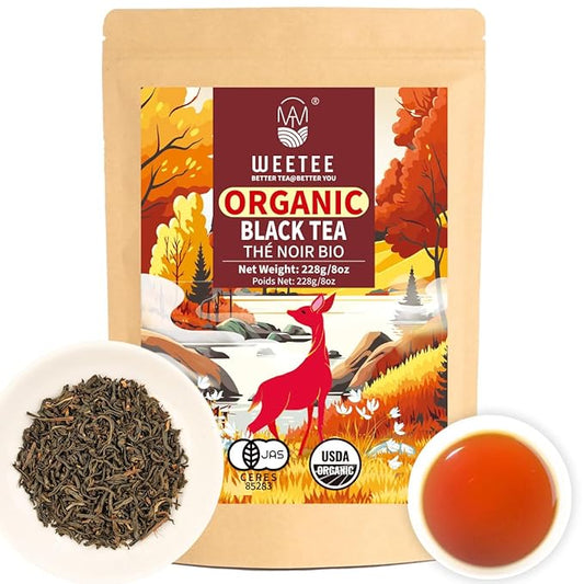 WT WEETEE Organic Black Tea Loose Leaf, 110+ Cups, Made of Flowery Orange Pekoe Black Tea Leaves, No Bitter & Rich Flavor, Premium Loose Leaf Black 228g /8oz