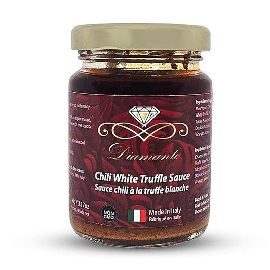 Diamante Italy Chili Truffle Sauce with White Truffles - Hot Sauce for All Cuisines - Authentic Italian Gourmet White Truffle & Mushroom Hot Sauce - Non GMO & Made in Italy - 90g