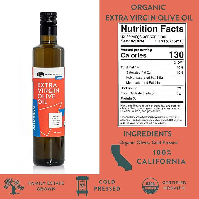 American Vinegar Works - Essential Kitchen Vinegars & Extra Virgin Olive Oil Gift Set - Includes Apple Cider, Red Wine, Rice Wine, and Chardonnay Wine Vinegars (8.5oz ea) with a EVOO (16.9oz)