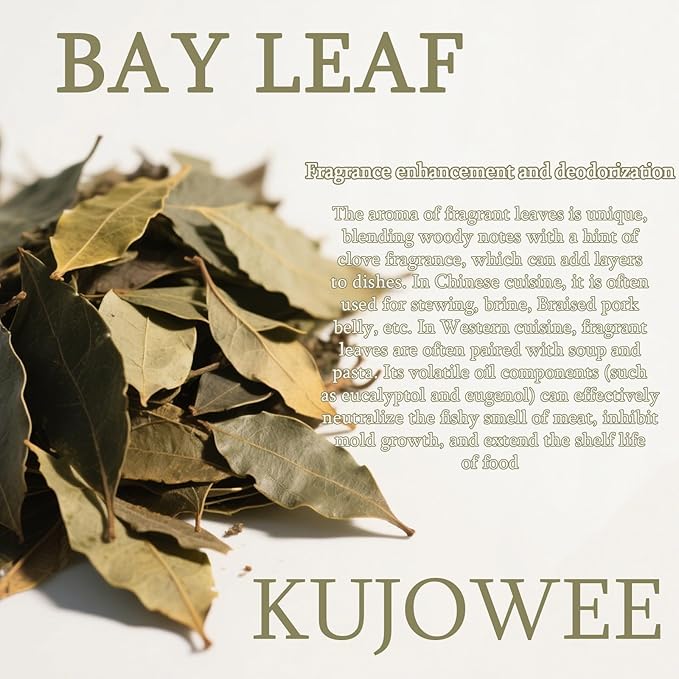 Kujowee 2 oz Organic Dried Bay Leaves Bay Leaves Whole Suitable for Cooking Non GMO Vegan
