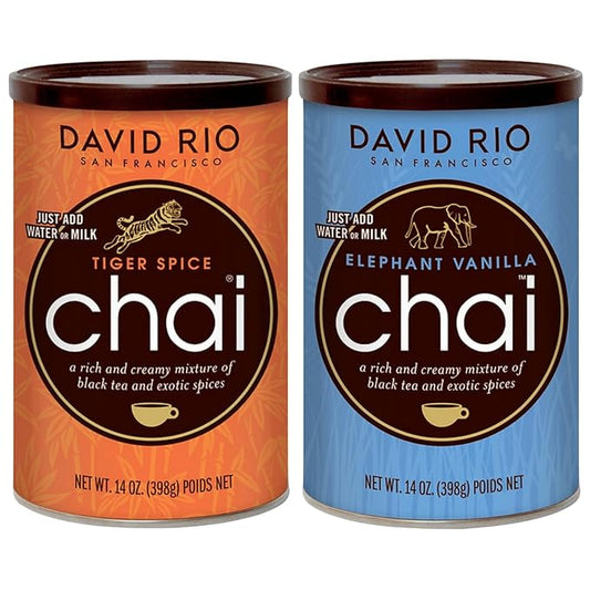 Tiger Spice + Elephant Vanilla Chai Tea Latte Mix (2 Pack) Decaf Black Tea, Organic Spices, Dairy Free, Serve Hot or Cold, Just Add Water or Milk