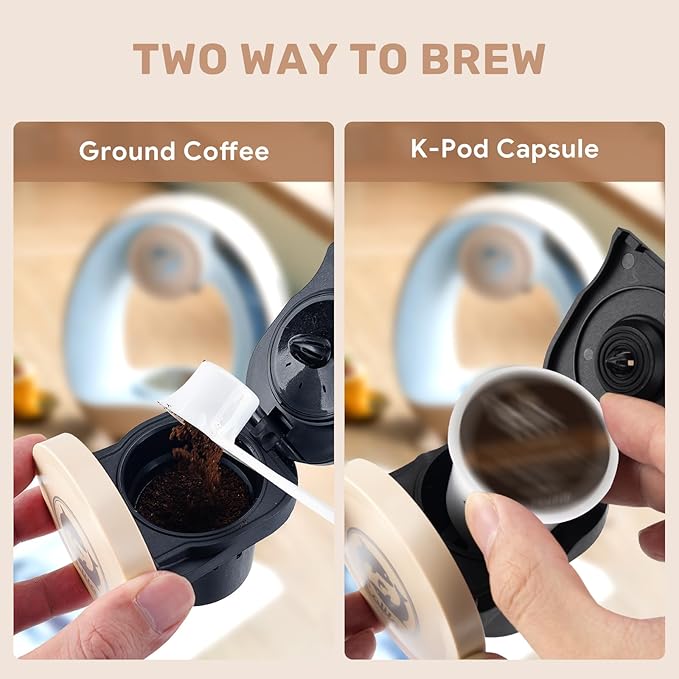 Single Serve Coffee Maker,Fast Brew in 2 minutes,Stylish竊낧ompact Design,MINI Q 2 IN 1 Coffee Machines for K*cup Capsules & Ground Coffee, Champagne Coffee maker