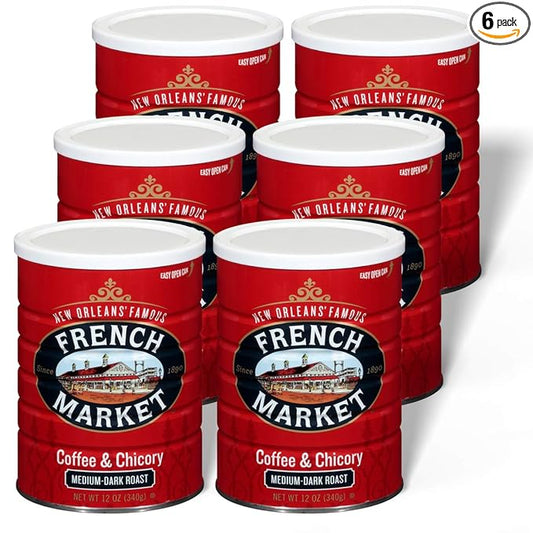 French Market Coffee & Chicory Medium-Dark Roast Ground Coffee, 12oz Can (Pack of 6)
