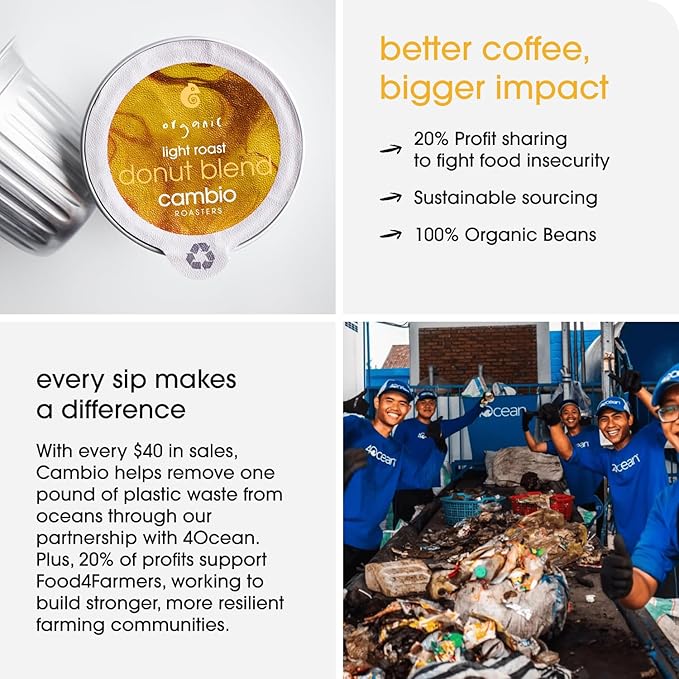 Cambio Roaster Donut Blend Keurig Coffee K Cups, Organic Light Roast Coffee Pods, Only Aluminum K Cup for More Flavor & Longer Lasting Freshness, Caffeinated Lower Acid Kcups for Keurig, 60 count