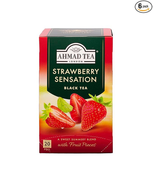 Ahmad Tea Strawberry Sensation Black Tea, 20-Count Boxes (Pack of 6)