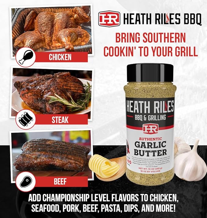 Heath Riles BBQ Rub - Garlic Butter Seasoning, Champion Pitmaster Recipe, Legendary Rubs For Smoking & Grilling, 70+ BBQ Championships, 2 lb./32 oz.