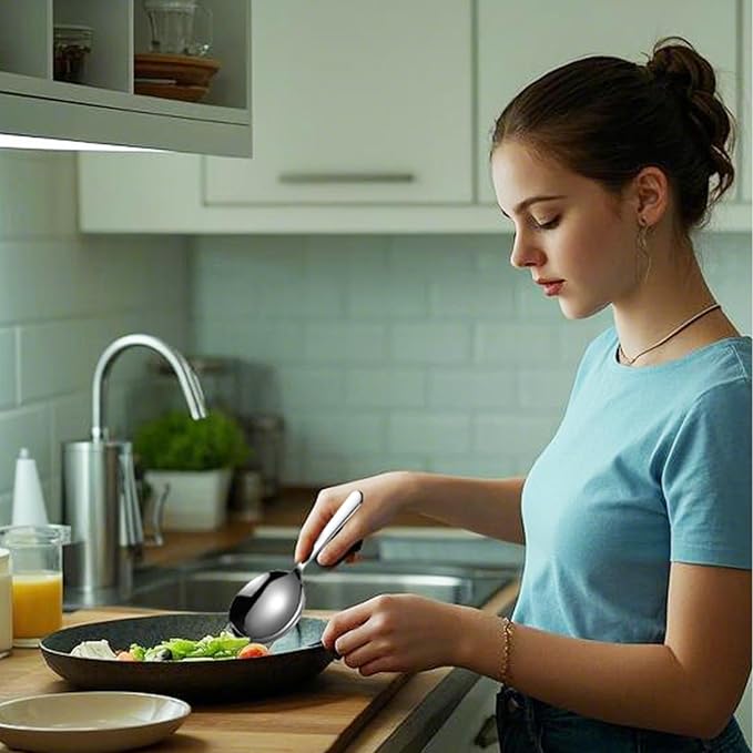 7.9" Stainless Steel Serving Spoon for Buffet, 18/8 Large Serving Spoon Utensils, Extra-Wide 3" Head, Dishwasher Safe for Catering, Restaurants, Kitchen, Parties (1 Pack)