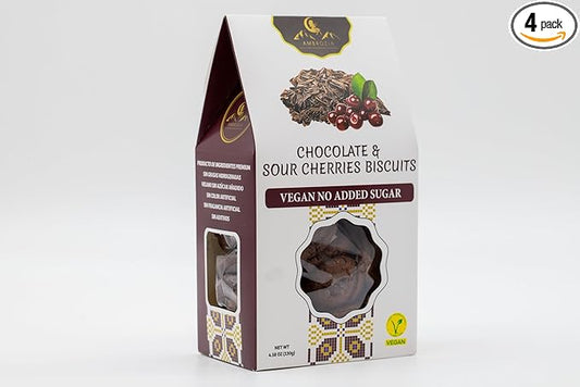 Ambrozia Vegan Snack Biscuits ??Chocolate & Sour Cherry - Soft Baked, No Added Sugar, Clean Label, High Fiber & Wholesome Ingredients, Kid-Friendly, Healthy Snacks for Active Lifestyles, 4 x 4.58 Oz