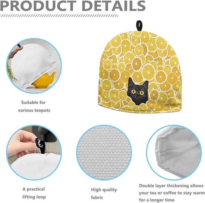 Tea Pot Cover Yellow Lemon Print Teapots Cosy Insulated Tea Cozies Home Kitchen Decoration Teapot Dust Cover Warming Tea Kettle Quilt Creative Gifts for Party