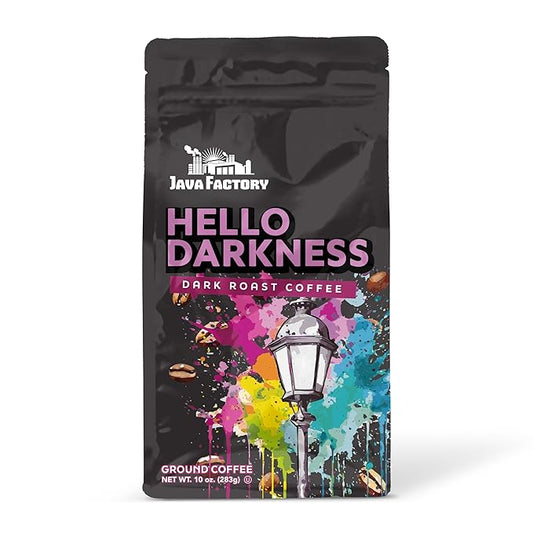 Java Factory Hello Darkness Flavored Ground Coffee Bag ??Extra Bold Dark Roast Brew, Made with 100% Arabica Beans, 10 Oz