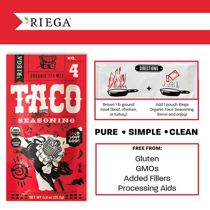 Riega Organic Taco Seasoning, Perfect Tex Mex Spice Mix for Taco Tuesday and Chili (Taco, 0.9 Ounce (Pack of 1))