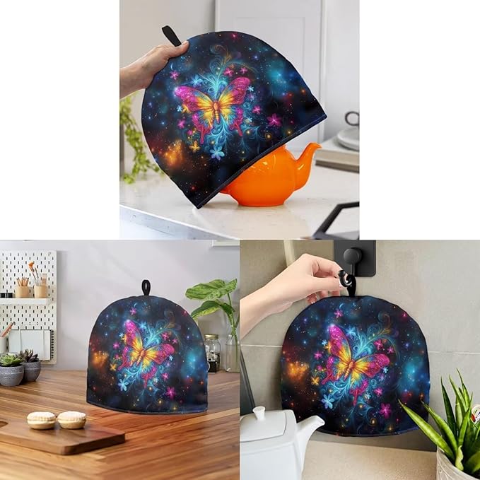 Colorful Butterfly Teapot Dust Proof Insulated Kettle Decorative Teapot Cover Warming & Insulating Extra Thick Tea Pot Cozies for Kitchen Home Table