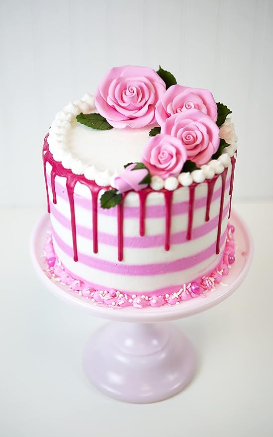 Global Sugar Art Exquisite Rose & Leaf Tray Edible Sugar Cake Flowers, Pink 20 Count Unwired by Chef Alan Tetreault