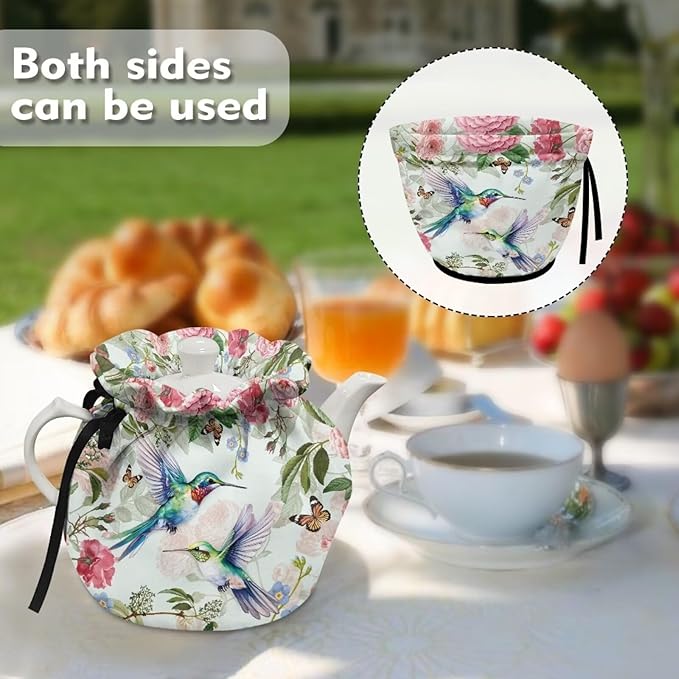 Hummingbird Flower Teapot Cozy for Teapot Tea Pot Dust Cover Teapot Cozies Insulation and Keep Warm Kitchen Accessory for Home Kitchen Office Holiday Party Decor