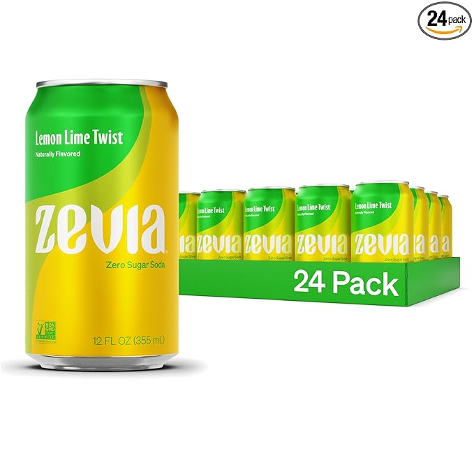 Zevia Zero Sugar Soda, Lemon Lime Twist, 12 oz Cans (24-Pack) ??Naturally Sweetened, Non-GMO Project Verified, Gluten-Free, Vegan