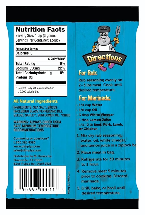 Dimply's Steak Seasoning Mix – 6 Pack, Single Serve Dry Rub and Marinade – Garlic Pepper Dill Blend for Meat, Chicken, Tofu, and Vegetables – Vegan, Gluten Free, No MSG, Preservative Free