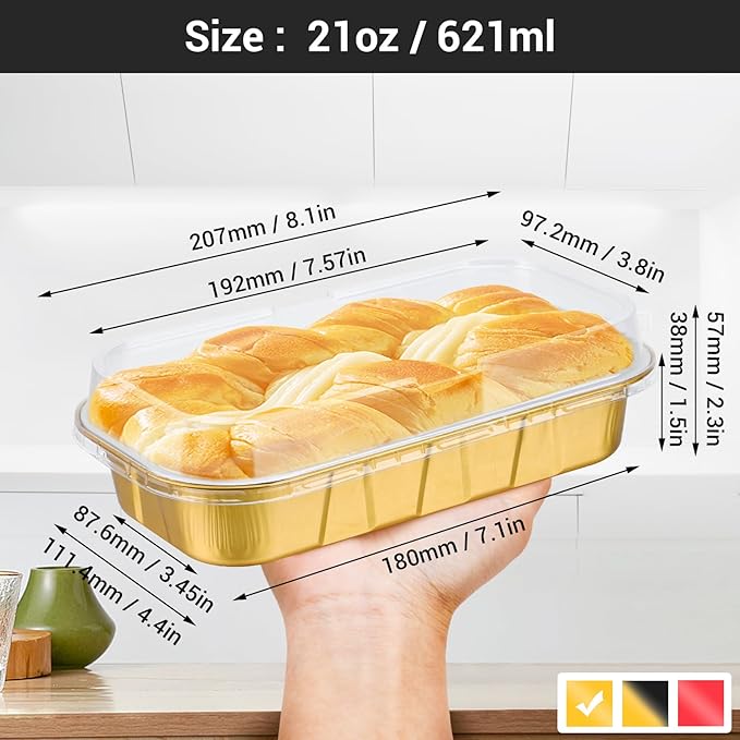 EUSOAR Disposable Ramekins with Lids, Gold 20.9oz 50pcs Mini Cake Pans with Lids，Disposable Bread Creme Brulee Muffin Ramekins Cupcake Cups Pan for Baking, for Party Favor Birthday