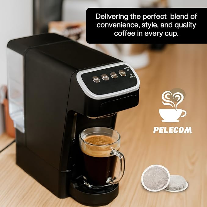 PeleCafe Coffee Machine – Compatible with Senseo Pods – Fast Brewing Single-Serve Coffee Maker with Rich Flavor Extraction, Crema Layer, Space-Saving Sleek Design, Barista-Quality Taste