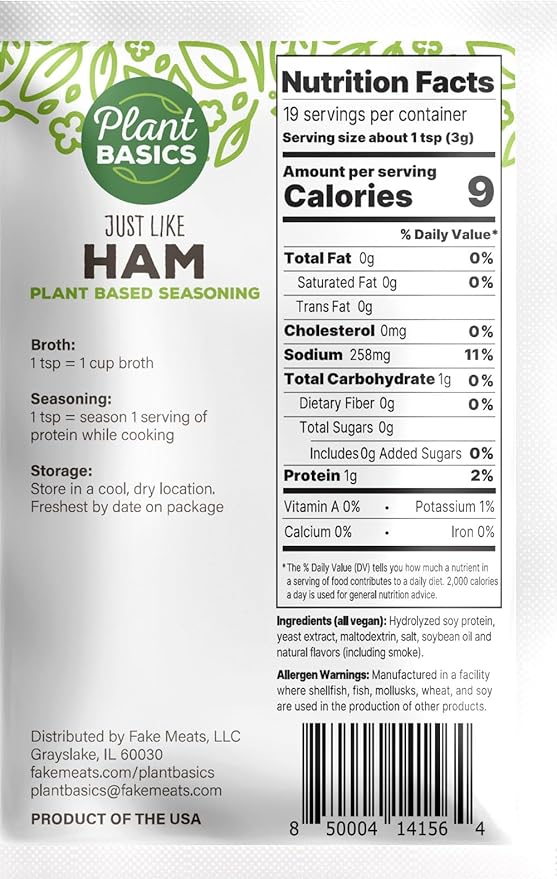 Plant Basics - Plant Based Seasoning, Just Like Ham, 2 ounce (Pack of 12), Vegan, Gluten Free, Kosher, Non-GMO