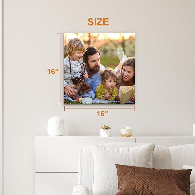 Custom Canvas Prints with Your Photos- Personalized Print Canvas Pictures, Custom Wall Art Gift for Living Room, Bedroom, Wedding Family Baby Pets Framed 16 x 16 inche