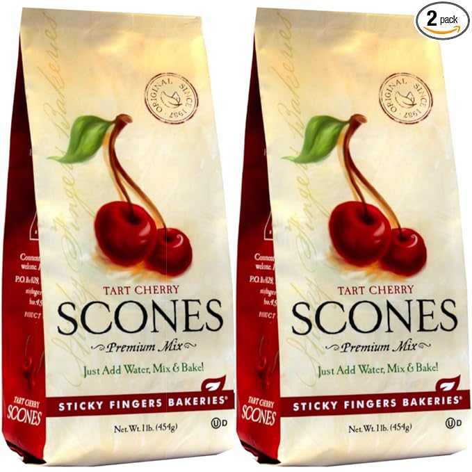English Scone Mix, Tart Cherries by Sticky Fingers Bakeries ??Easy to Make English Scones Fresh Baked, Makes 12 Scones (2pk)