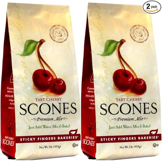 English Scone Mix, Tart Cherries by Sticky Fingers Bakeries ??Easy to Make English Scones Fresh Baked, Makes 12 Scones (2pk)