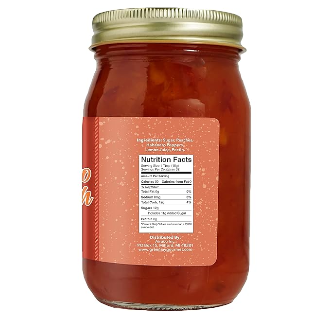 Green Jay Gourmet Peach Habanero Jam - All-Natural Peach Jam with Fresh Peaches, Habanero Peppers & Lemon Juice - Vegan, Gluten-free Jam with No Preservatives - Made in USA - 20 Ounces