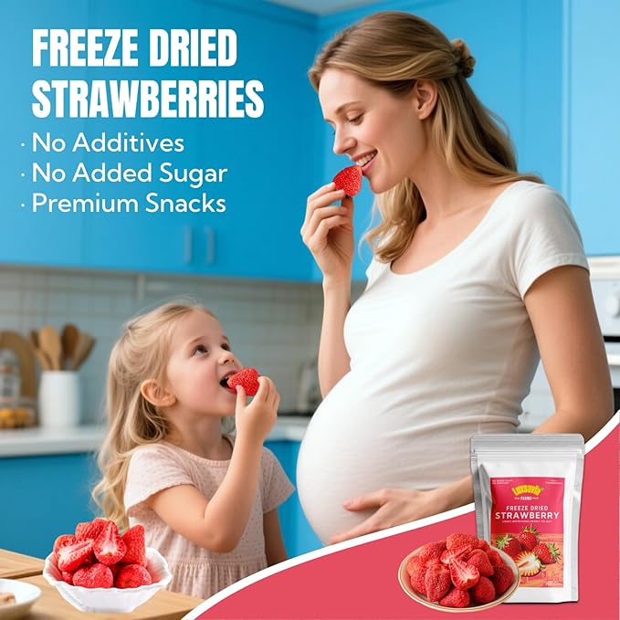 Premium Freeze Dried Strawberries 50-55 per bag,Whole Big Natural Dried Strawberries No Additives,Dehydrated Strawberry No Sugar Added,Snacks 3.52OZ/100g