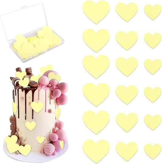 60 Pack Edible Heart Cake Topper Love Heart Cupcake Picks Water Paper Valentine's Day Theme Cake Decorations for Wedding Engagement Bridal Shower Birthday Party Supplies Yellow 2