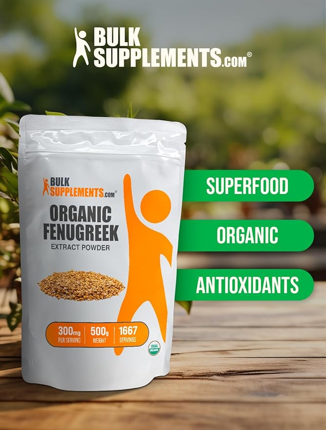 BulkSupplements.com Organic Fenugreek Extract Powder - Herbal Supplement, from Fenugreek Seeds - Gluten Free, 300mg per Serving, 500g (1.1 lbs) (Pack of 1)