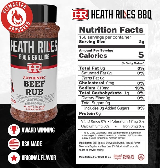 Heath Riles BBQ Rub - Beef Seasoning, Champion Pitmaster Recipe, Legendary Rubs For Smoking & Grilling, 70+ BBQ Championships, 2 lb./32 oz.