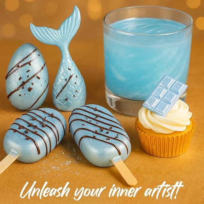 Luster Dust Edible Cake Decorations, Light Blue Edible Dust for Cake Edible Luster Dust for Cupcake Decorations, Cake Drip, Light Blue Edible Paint for Cakes, Edible Shimmer Dust for Drinks