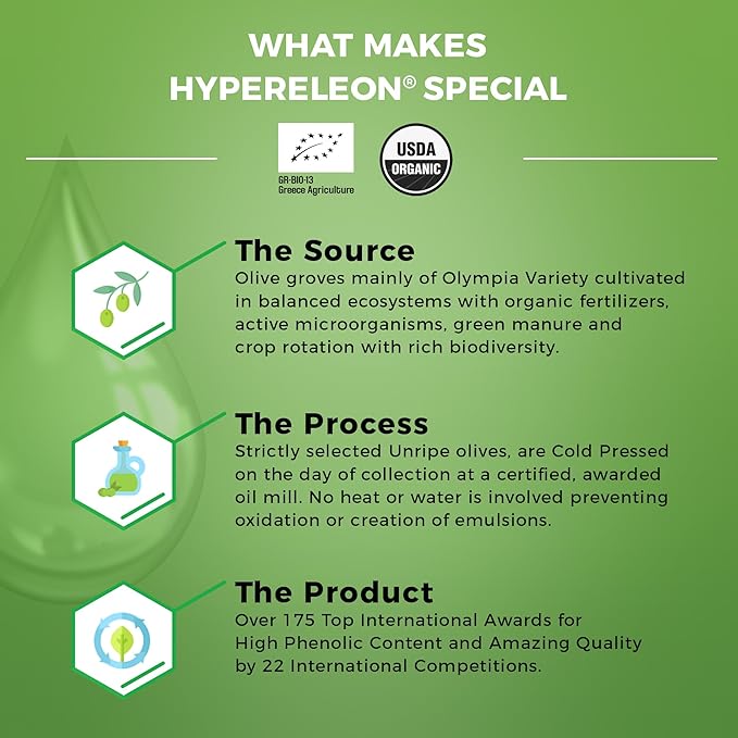 HYPERELEON GOLD | Premium, Organic, Extremely High Phenolic, Greek Extra Virgin Olive Oil 100% Pure & Natural | Bio & Unfiltered | 85 Top INTERNATIONAL Awards | 260ml (Pack of 1)